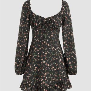 Cider Black Floral Long Sleeve Mini Dress